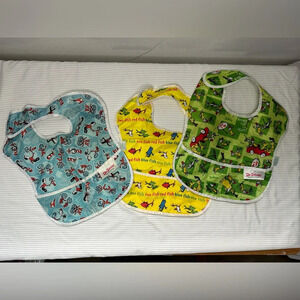 Lot Of 3 Dr Seuss Cat in the Hat, Green Eggs & Ham, One Fish Two Fish Bibs Vtg